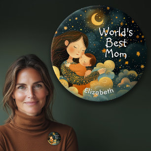 Cute Illustration of Mother & Child Mother's Day Button
