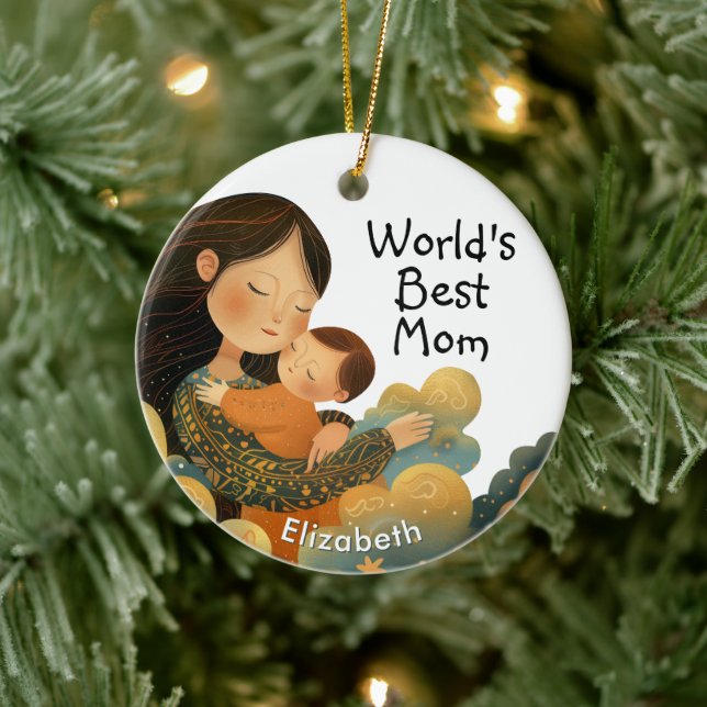 Cute Illustration of Mother & Child | Mother's Day Ceramic Ornament (Tree)