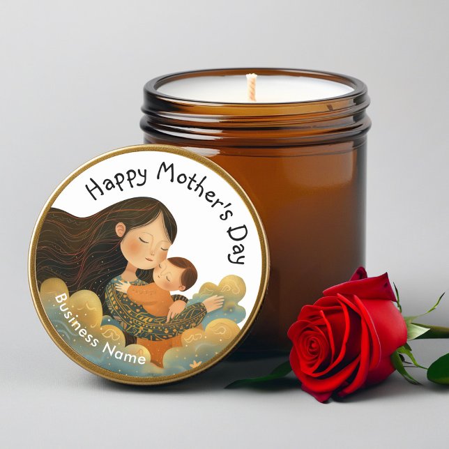 Cute Illustration of Mother & Child | Mother's Day Classic Round Sticker (Cute Illustration of Mother & Child | Mother's Day Classic Round Sticker)