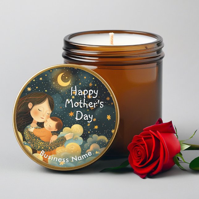 Cute Illustration of Mother & Child | Mother's Day Classic Round Sticker (Cute Illustration of Mother & Child | Mother's Day Classic Round Sticker)