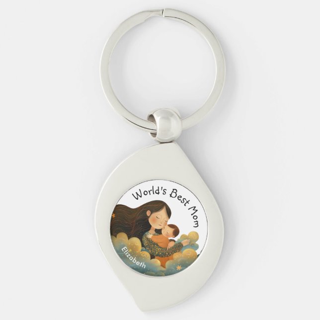 Cute Illustration of Mother & Child | Mother's Day Keychain (Front)