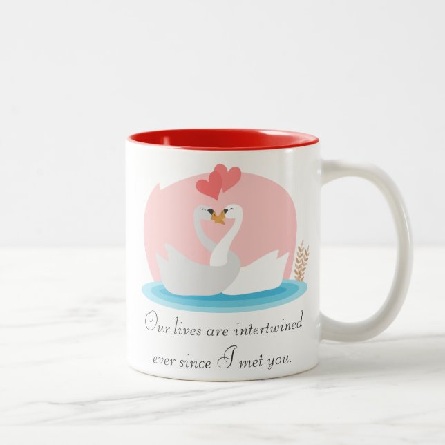 Cute illustration of swans in love Two-Tone coffee mug (Right)
