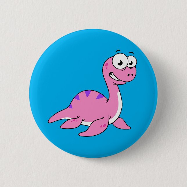 Cute Illustration Of The Loch Ness Monster. Button (Front)