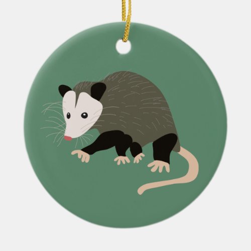 Cute Illustration Possum Personalized Light Green Ceramic Ornament