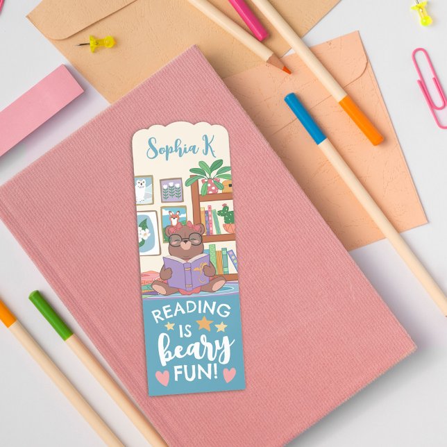 Cute Illustration Reading Is Beary Fun Kids Bookmarks (Creator Uploaded)