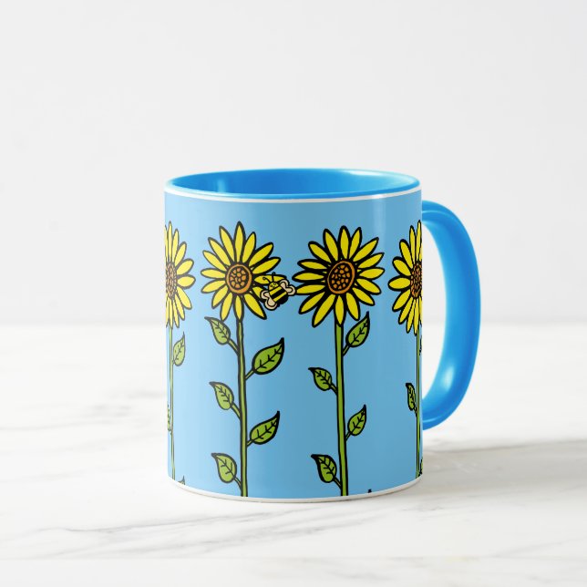 Cute Illustration Sunflowers and Bumblebee Mug (Front Right)