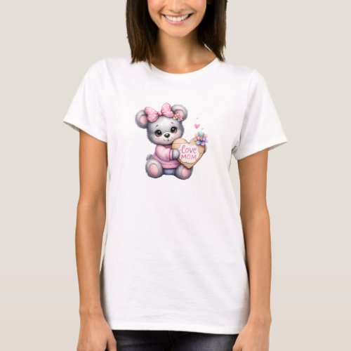 Cute illustration teddy bear with heart sign Love  T_Shirt