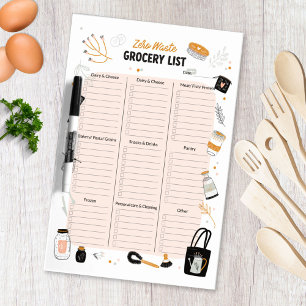 Cute Illustration Zero Waste Grocery Shopping List Dry Erase Board