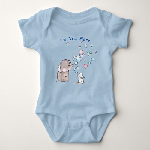 Cute Im New Here Elephant Rabbit Bubbles Baby Bodysuit
