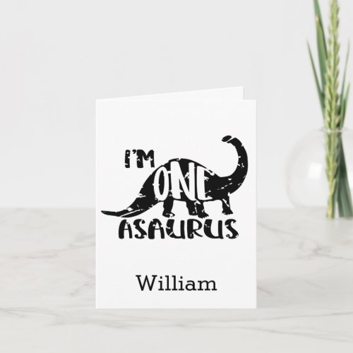 Cute Im One Asaurus Dinosaur 1st Birthday Card