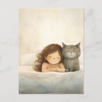 Cute Image Of Little Girl And Cat Postcard by paul68 at Zazzle