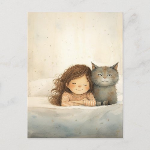 Cute image of little girl and cat postcard