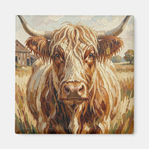Cute Impasto Cow Art on a Rustic Ranch Magnet