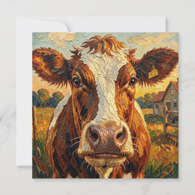 Cute Impasto Cow on Farm Blank (Front)