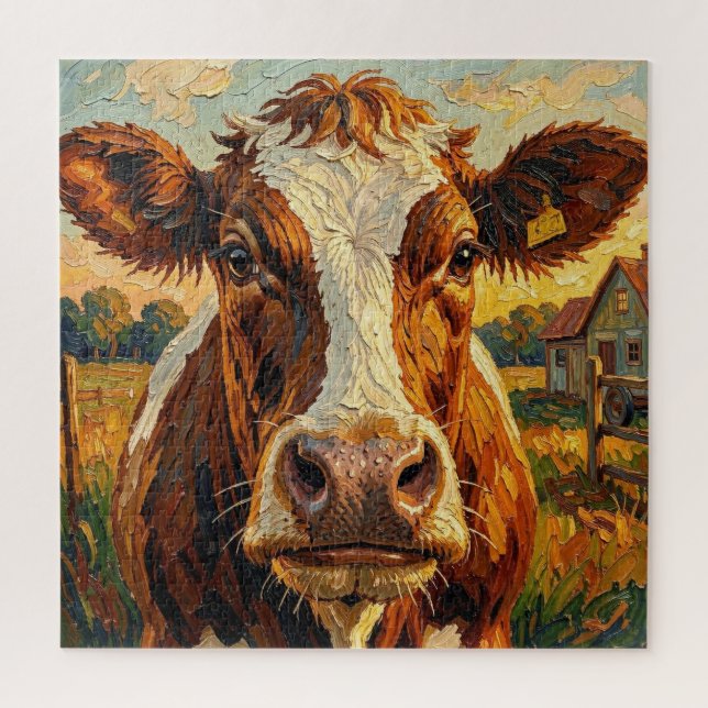 Cute Impasto Cow on Farm  Jigsaw Puzzle (Vertical)