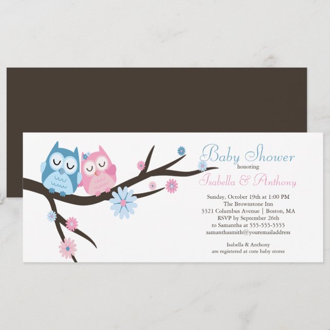 Cute in love Owl Couple Baby Shower Invitation (Front/Back)