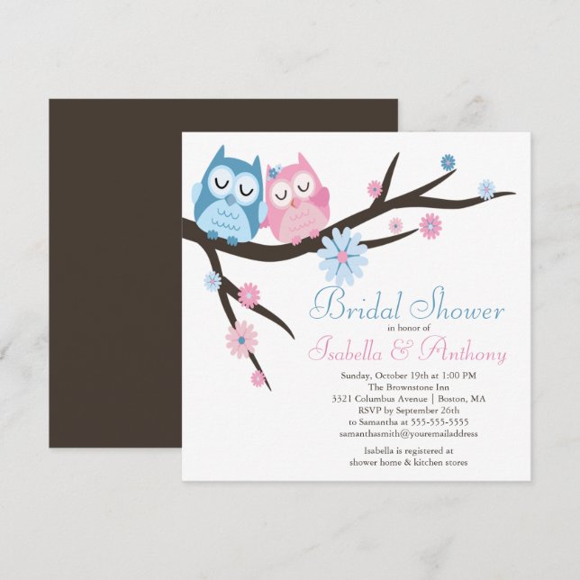 Cute in love Owl Couple Bridal Shower Invitation (Front/Back)
