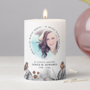 Cute 'In Loving Memory' Robin Photo Remembrance Pillar Candle