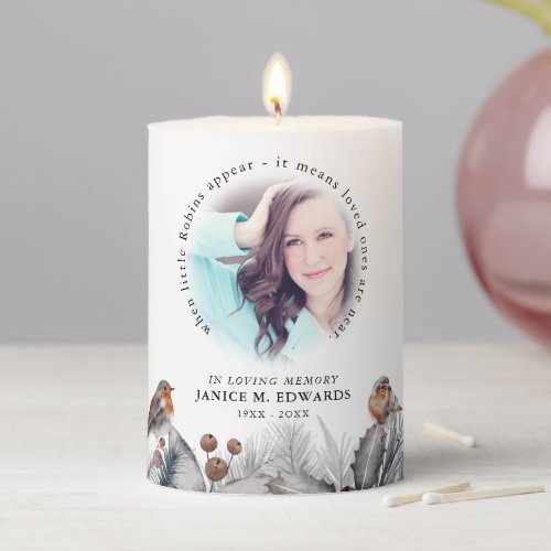 Cute In Loving Memory Robin Photo Remembrance Pillar Candle