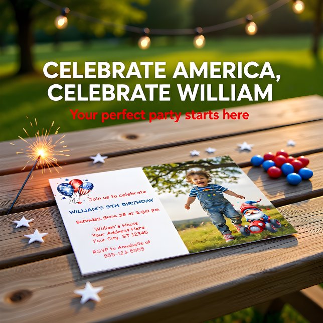 Cute Independence Gnome Birthday Photo Invitation (Creator Uploaded)