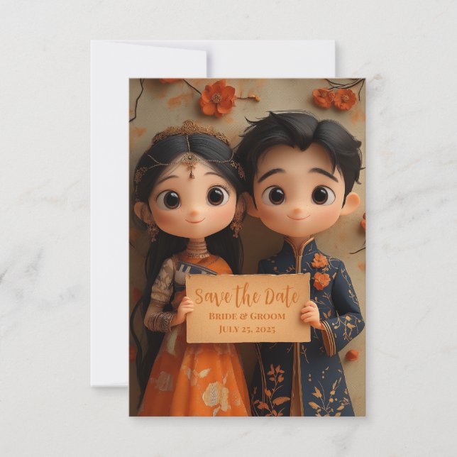 Cute Indian boy and girl. Save The Date (Front)