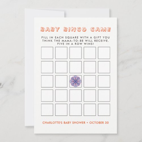 Cute Indian Elephant Rustic Baby Shower Bingo Game Invitation
