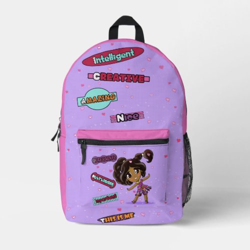 Cute Indian Girl and Positive Words Purple Printed Backpack