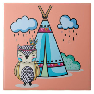 Cute Indian Owl Ceramic Tile