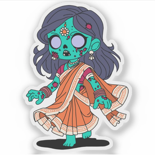 Cute Indian Zombie Sticker (Front)