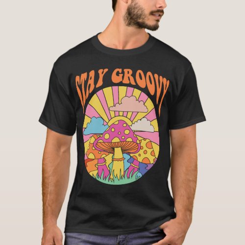 Cute Indie Aesthetic Mushroom Stay Groovy Retro 70 T_Shirt