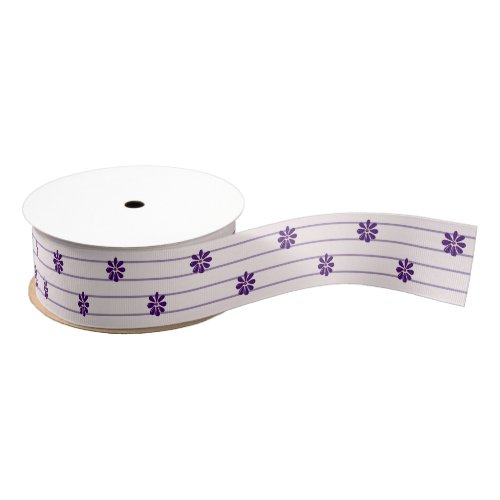 Cute Indigo Floral  Blush and Violet Striped Grosgrain Ribbon