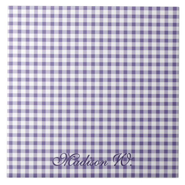 Cute Indigo Gingham Pattern Ceramic Tile (Front)