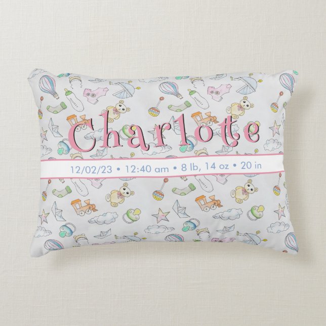 Cute Infant Baby Diapers, Bottles and Toys Accent Pillow (Front)