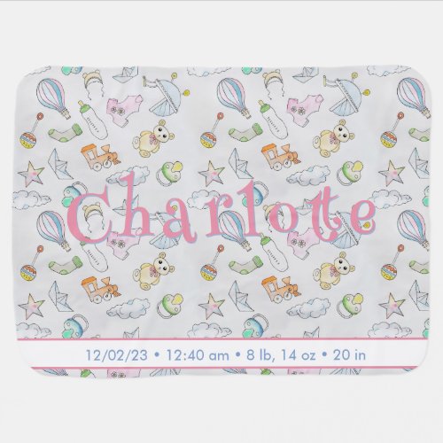 Cute Infant Baby Diapers, Bottles and Toys Blanket