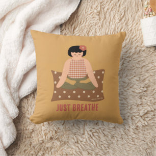 Cute Inhale Exhale Meditating Girl Yoga Throw Pillow