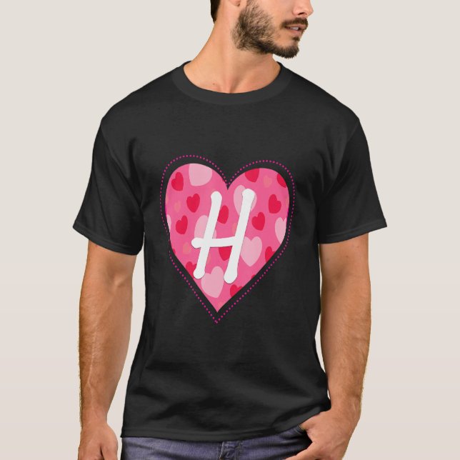 Cute Initial Monogram Letter H Heart Pattern For W T-Shirt (Front)