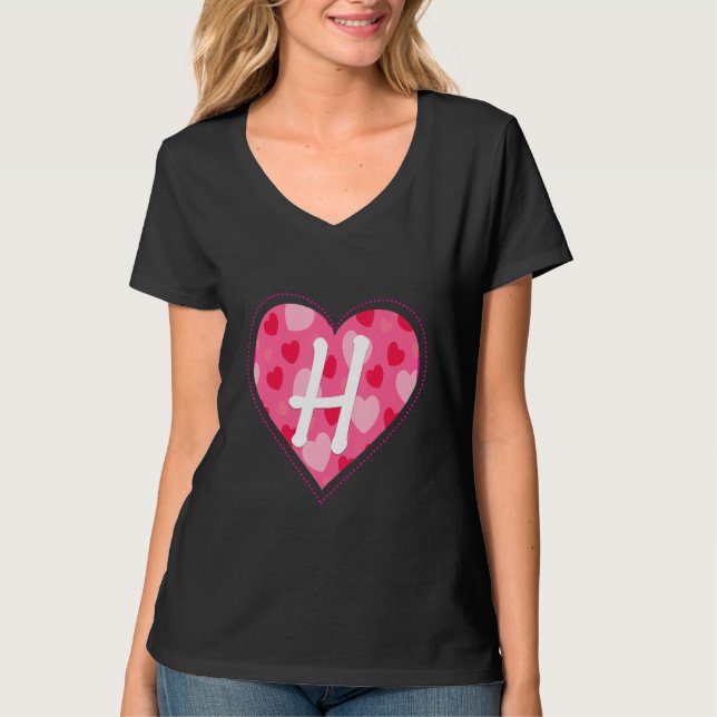 Cute Initial Monogram Letter H Heart Pattern For W T-Shirt (Front)