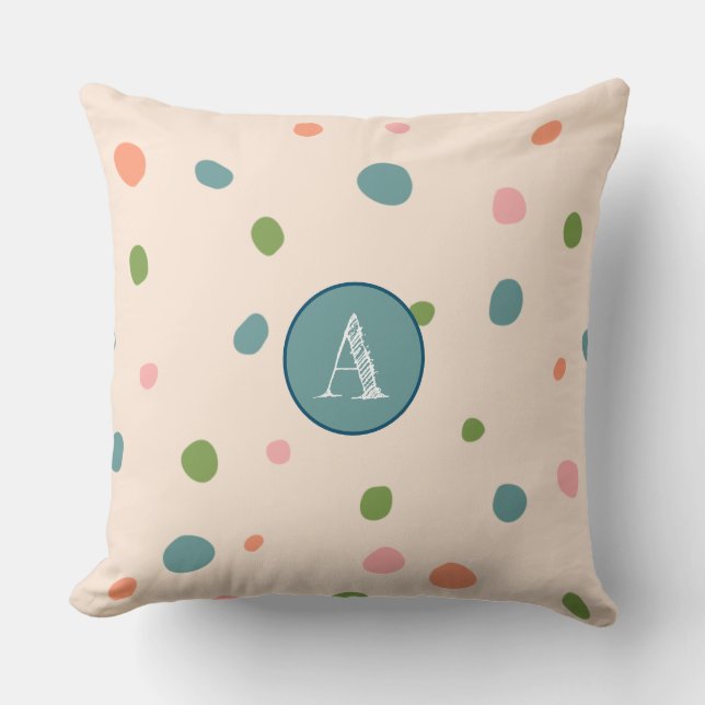 Cute initial monogram pink background polka dots throw pillow (Front)