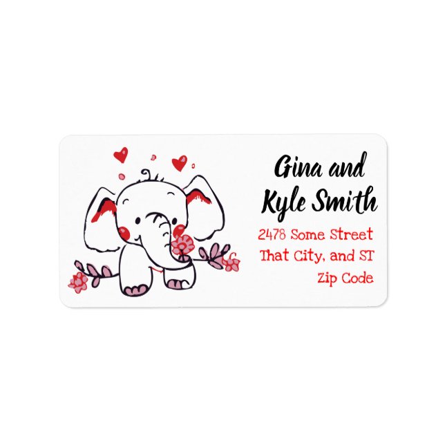 Cute Ink Doodle Elephant Mailing Address Labels (Front)