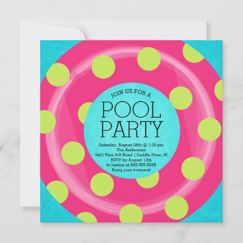 Cute Inner Tube Floatie Summer Pool Party Invitation