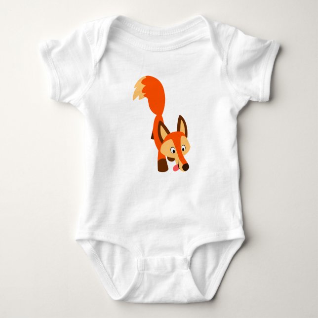 Cute Inquisitive Cartoon Fox Baby Bodysuit (Front)