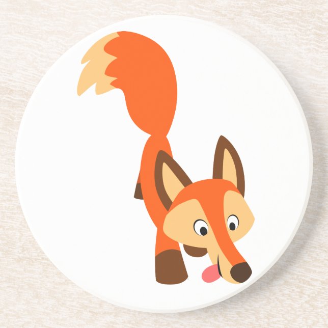 Cute Inquisitive Cartoon Fox Coaster (Front)