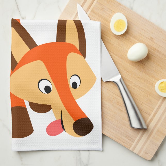 Cute Inquisitive Cartoon Fox Kitchen Towel (Quarter Fold)