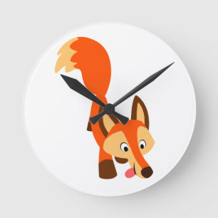 Cute Inquisitive Cartoon Fox Wall Clock
