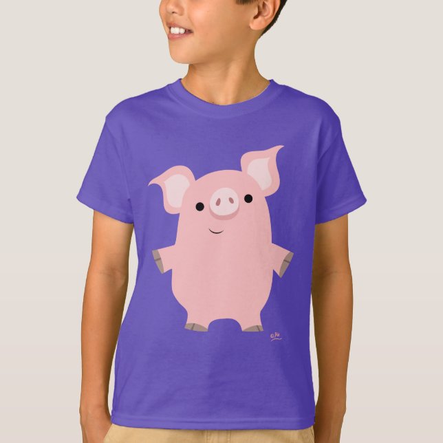 Cute Inquisitive Cartoon Pig Children T-shirt (Front)
