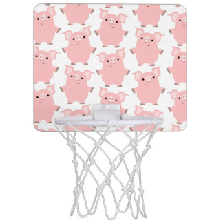 Cute Inquisitive Cartoon Pigs Basket Ball Hoop