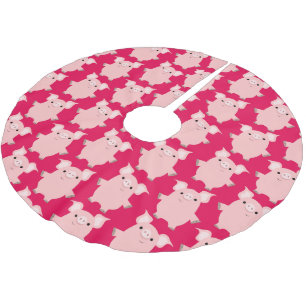 Cute Inquisitive Cartoon Pigs Tree Skirt