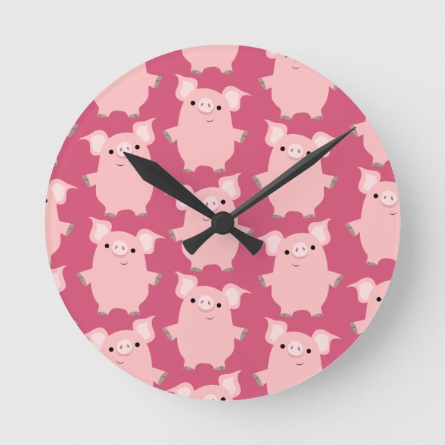 Cute Inquisitive Cartoon Pigs Wall Clock (Front)