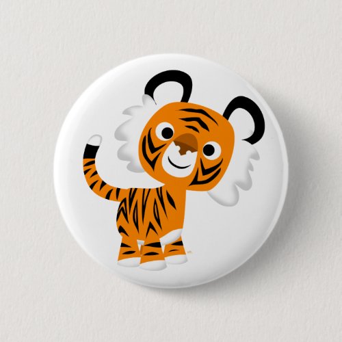 Cute Inquisitive Cartoon Tiger Button Badge