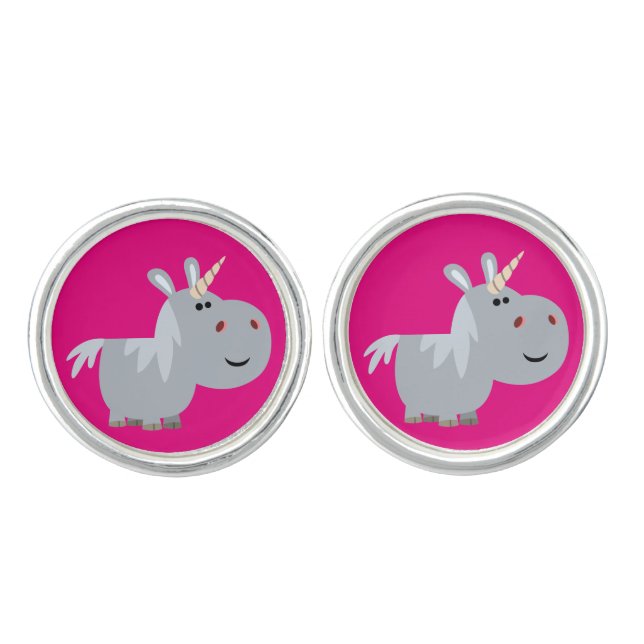 Cute Inscrutable Cartoon Unicorn Cufflinks (Front)